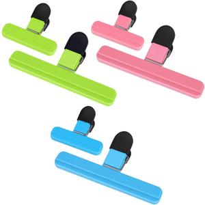 Chip Bag Clips, Wide Open Bag Clips for Food Storage with Heavy Duty Tight Seal Grip, 6 PCS (3 x L, 3 x S)