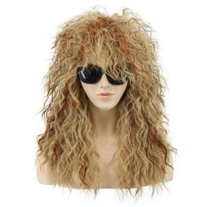 VGbeaty 70s 80s Rocker Mullet Wig Women Long Curly Wave Brown and Blonde Wig Halloween Party Cosplay Costume Wig