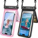 Double Space Waterproof Phone Pouch, 2 Pack Waterproof Phone Case with Lanyard for iPhone 16 15 14 Pro Max up to 8.5, Cellphone Dry Bag for Beach Vacation Travel Cruise Essentials (Black&Pink)