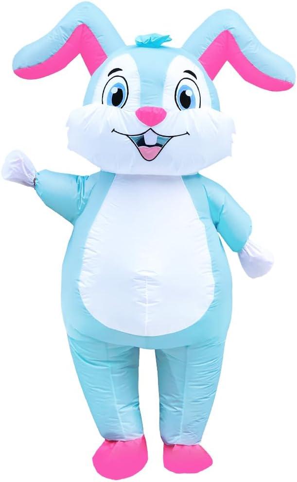 Farshine Easter Bunny Costume Adult Blow Up Rabbit Inflatable Costume Funny Blue Full Body For Women Men Cosplay Unisex Bunny Suit, 160cm-190cm [5.2ft-6.2ft]