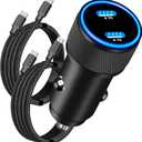 USB-C Fast Car Charger, BAOYUANDA 72W Dual USB-C Fast Charging Power Cigarette Lighter+2Pack Braided Type-C to Type-C Cord for iPhone 17/Air/16 Pro/15/15 Plus/15 Pro Max, iPad Pro/Air/Mini