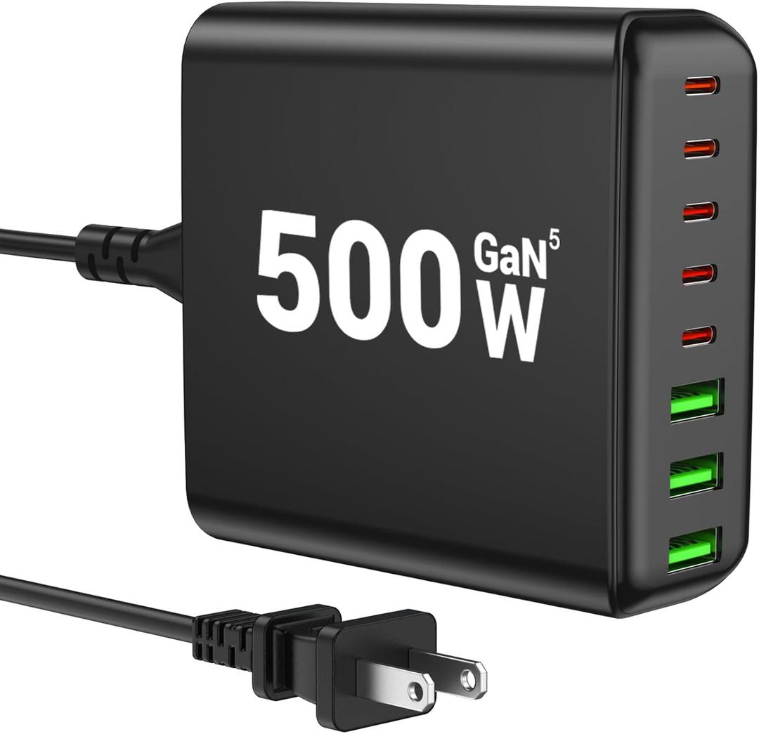 500W USB C Charger Block, 8-Port USB C Charging Station Fast Charging PD 120W PC Laptop Charger Adapter Compatible with MacBook Pro/Air/All iPad, DELL, iPhone 16/15/14/13/Pro Max/Galaxy