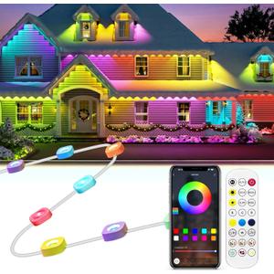 Gaoxun 200ft Permanent Outdoor Lights, RGBW Smart LED Christmas Lights with 72 LED, APP/Remote Control, Dimmable, 47 Scene Modes, Timer, IP67 Waterproof Eaves Lighting for Daily Holiday Decorations