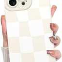 KANGHAR Compatible with iPhone 14 Pro Max Case, Silicone Checkered Cute Pattern, Camera Protection Soft Slim Phone Case for Girls Women -White