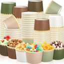 Zopeal 48 Pcs Woodland Disposable Ice Cream Bowls 9oz Green and Brown Gradient Color Paper Snack Cups with Gold Scallop for Parties, Weddings, Baby Showers, Desserts, Yogurt, and Salads