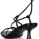 ISNOM Strappy Sandals for Women Kitten Heels Lace Up Heels Stiletto Heels Wrap Around Heels with Square Toe 6