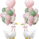 One Silly Goose Birthday Decorations Girl – Goose Balloons with Pink Printed Latex Balloons, Pink Bow & Hats, Cute Baby Girl 1st Birthday Party Supplies