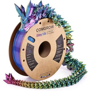 Comgrow Tri-Colors Silk PLA 3D Printer Filament, Rainbow PLA Filament 1.75mm, Dimensional Accuracy +/- 0.02 mm, 1KG Spool, Coextrusion 3D Filament with Shiny Silk Red-Blue-Yellow