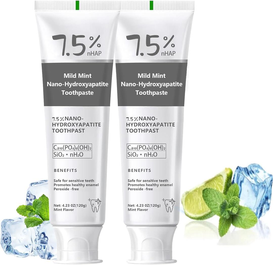 7.5% Hydroxyapatite Toothpaste for Advanced Enamel Protection, Appropriate for Sensitive Teeth, Gentle and Effective Formula, Fresh Mint（2pcs), Exp Date: 31/05/2028