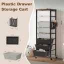 Rolling Cart with Drawers, Rolling Storage Cart with Large Plastic Drawers & Wooden Tabletop, Utility Cart with Pegboards & Basket, Storage Drawers Cart for Living Room, Classroom, Bedroom, Office