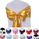 Satin Chair Sashes Bows 50PCS Chair Ribbon Ties Back Sash for Wedding Party Events Cover Decoration (Gold)