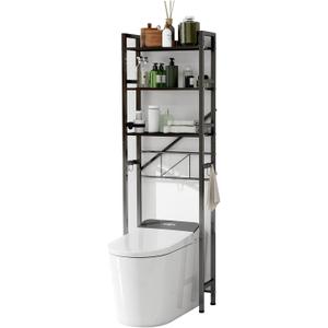 Over The Toilet Storage Cabinet, Metal 3 Tier Bathroom Organizer Shelf, Stable Freestanding Above Toilet Stand, Black (Black Upgraded Version)