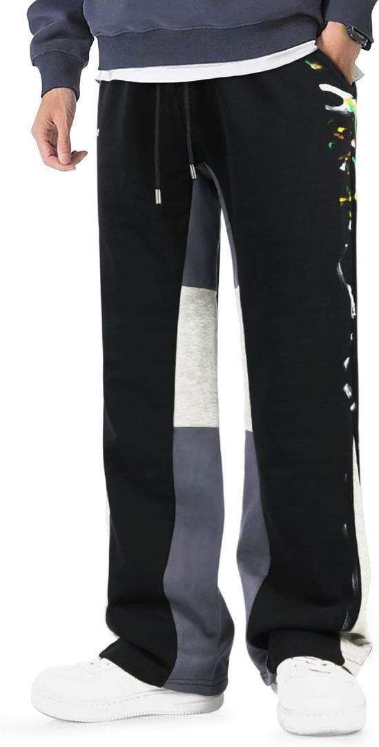 GINGTTO Men's Sweatpants Open Bottom with Pockets Stacked Flared Track Pants (M)