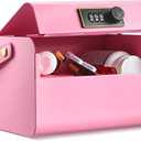 Honeydak Locked Medicine Box for Medication Safe Lockable Metal Storage Box Fridge Snacks Food Phone Container with Combination Code for Personal Private Items Home Dorms Office Organization(Pink)