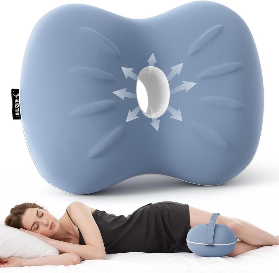 Knee Pillow for Side Sleepers - Cooling Pillows Between Legs for Side Sleeping - Large Memory Foam Knee Pillows for Hip Pain & Spine Alignment (Misty Blue)