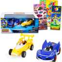 Sonic The Hedgehog Action Figure Set - Bundle of 5" Sonic and Tails All Stars Racing Pull Back Vehicles Plus Stickers, More | Party Supplies for Kids