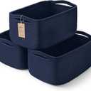 3-Pcs Shelf Baskets for Organizing, Closet Organizer Bins, Small Woven Baskets, Rope Toy Basket, Storage Basket for Shelves, Cube Decorative Box, 11.87.85.1|Navy Blue