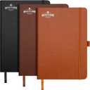 Lined Journal Notebook, A5 (5.7'' x 8.3"), 3 pieces, Journaling Notebooks for Men, Women & Kids, Leather Hardcover with closure, 96 pages, Lined Journal with Pen Holder, Office Supplies, Black, Brown & Beige