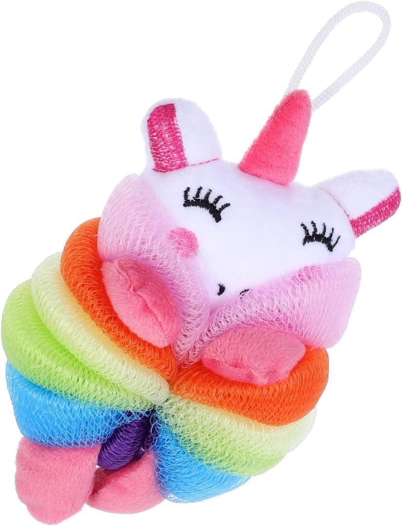 Unicorn Bath Loofah for Kids - Soft Mesh Shower Sponge with Hanging Rope, Cartoon Animal Body Scrubber for Fun Bath Time, Pink