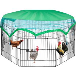 DEStar 8 Panel Foldable Outdoor Backyard Metal Coop Chicken Cage Enclosure Duck Rabbit Cat Crate Playpen Exercise Pen with Weather Proof Cover