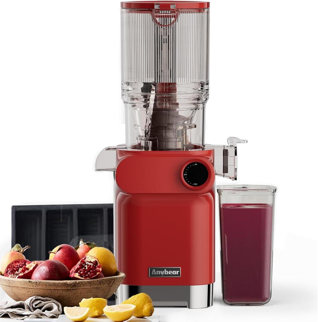 Anybear Cold Press Juicer 200W Masticating Slow Juicer 4.3" Large Feed Chute Fit Whole Fruits Vegetables | Upgraded Auger | Tritan Material | BPA Free | Juice Recipes (Rose)