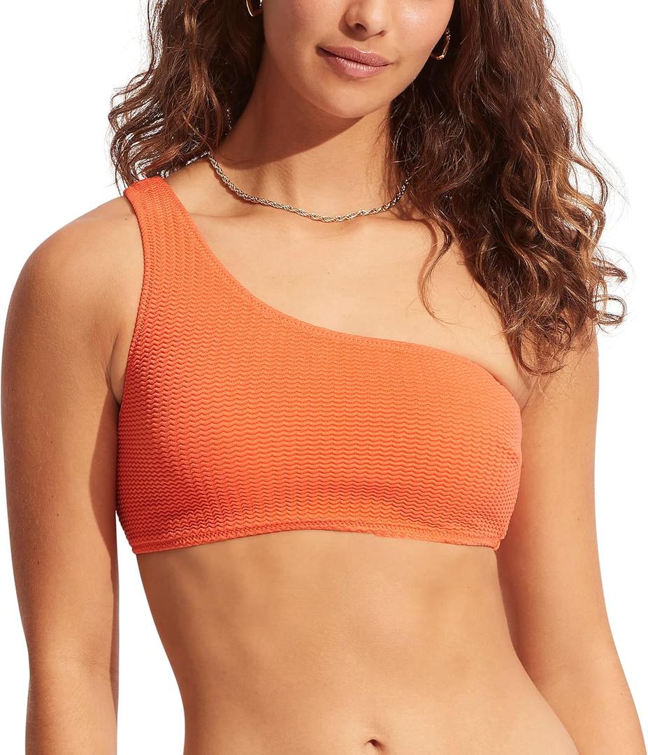 Seafolly Women's One Shoulder Bandeau Bikini Top Swimsuit (8, Sea Dive Mandarin)