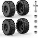 Hosim MAZEK 12mm Hex Rubber Wheels & Tires with Foam Insert for Traxxas 1/10 Rustler Stampede 2wd 4x4 vxl RC Cars wheel Replacement, for RIAARIO and for AMORIL 1/10 RC Car Tires 4.66 OD x 2.23 Width
