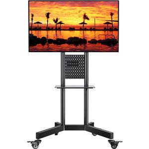 PERLESMITH Rolling TV Stand with Pegboard Storage for 32-85 Inch TVs Holds up to 132 Lbs, Height Adjustable Mobile TV Stand with Laptop Shelf, Portable tv Stand for 4K TVs Max VESA 600x400mm PSTVMC01 (Black)