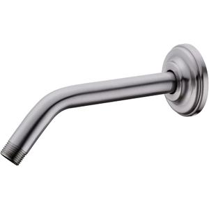 9 Inch Angled Shower Arm Brushed Nickel, Curved Shower Head Pipe with Flange, Bathroom Shower Neck Stainless Steel Wall Mounted Extension Extender Rain Rod