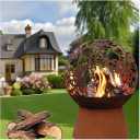 Sphere Fire Pit with Grill, 27x20 Inch Wood Burning Firepits Fireplace for Outside, Camping Bonfire Firepit Outdoor Heaters Round Fire Pit for Patio, Backyard, Balcony