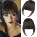 Clip in Bangs, 100% Real Human Hair Wispy Fake Bangs Hair Clip for Women Dark Brown Natural Curtain Fringe with Temples Hairpieces for Daily Wear（Wispy,Dark Brown）