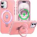 Case for iPhone 16, with Invisible Magnetic Stand, Mil-Grade Drop Protection, Non-Slip, Anti Fingerprint Anti Scratch, Shockproof Matte Phone Case (Pink)