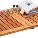 Bamboo Bath Mat - Foldable Wood Shower Mat, Non-Slip Bathroom Mat for Spa, Sauna, Pool, Indoor and Outdoor Use, Easy Storage, 24" x 18"