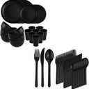 Supernal Wheat Straw Dinnerware Sets, 19pcs Plastic Silverware Heavy Duty,Unbreakable Dinner Plates , Microwave Dishwasher Safe,Reusable Dinnerware, Black Silverware Set Plastic Reusable Wheat Stra 