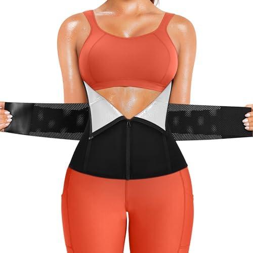 SCARBORO Waist Trainer for Women Belly Fat Sauna Sweat Waist Trimmer Corset for Stomach Wrap Workout Belt Shaper Band Zipper Size M Black