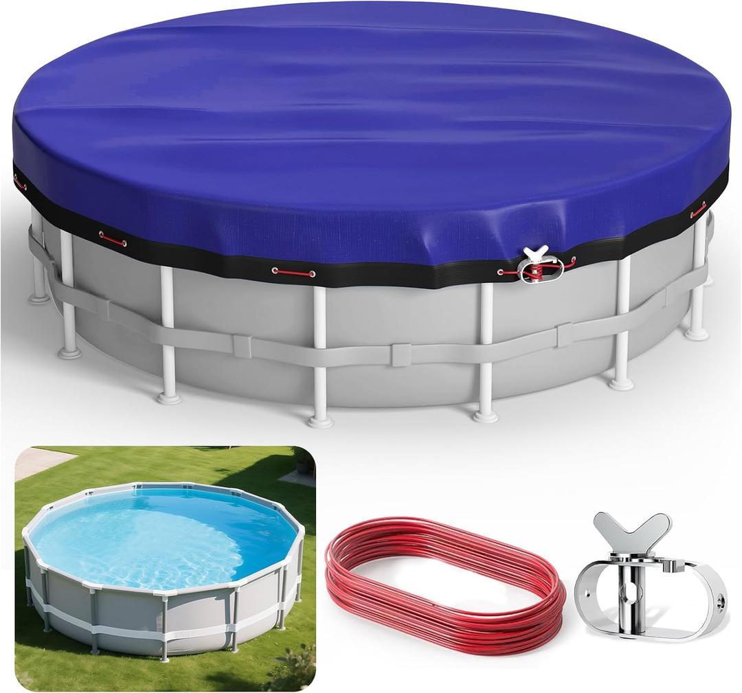 Evoio 18 ft Pool Cover for Above Ground Pools Round 18Ft Covers for Circle Inflatable Metal Frame Swimming Pool or Hot Tub, 18 Foot Feet Diameter Blue Heavy Duty Dustproof Pools Blanket Covers
