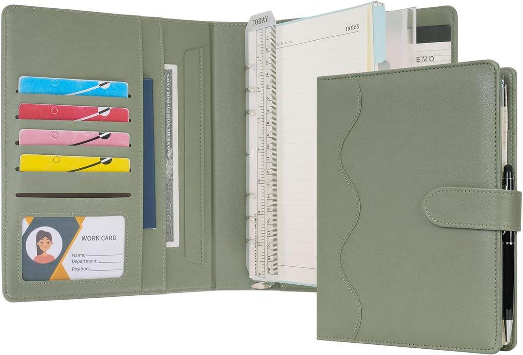WASON A5 Binder PU Leather Journal Ring Portfolio Lined Notebook Refillable Paper Diary with Removable Clipboard Writing Notepad for Travel Business School Agenda Organizer (Green)
