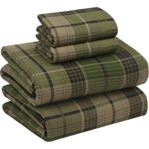 RUVANTI Flannel Sheets Queen Size - 100% Cotton Double Brushed Bed Sheets, Deep Pockets 16 Inches Queen Sheet Set, All Seasons Breathable & Extra Soft - Warm & Cozy, 4 Piece, DNA Plaid