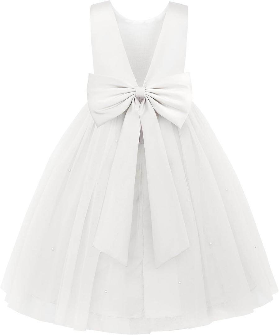 JerrisApparel Flower Girls Dress Wedding Satin Dresses Princess Birthday Party Prom Ball Gown (5-6 Years, White)