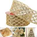 HUIHUANG Gold Glitter Diamond Wired Ribbon 2-1/2" Gold Christmas Ribbon for Christmas Trees, Bows Making, Wreath Supplies, Garlands, Home Decor, Crafts -10 Yards