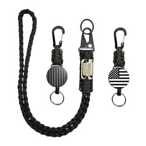 Heavy Duty Retractable Keychain - USA Flag Braided Paracord Lanyard, ID Badge Clip Reel, Necklace Keychains for Travel Work