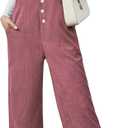 Angashion Corduroy Overalls For Women - Casual Bib Jumpsuits Adjustable Straps Wide Leg Pants Button Up Overall With Pockets