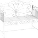 Outsunny 43" Garden Bench, Outdoor Patio Bench with Armrests, Metal Porch Bench for Backyard, Poolside, Lawn, Cream White