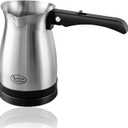 Arabic, Greek, & Turkish Electric Coffee Maker Machine Pot Warmer Kettle Premium Quality Stainless Steel 0.3 L, 4 Cup Capacity Cool Touch Handle Cordless Base (Foldable Handle, Travel Size)