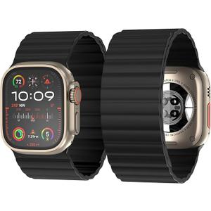 30MM Extra Wide Magnetic Leather Band Compatible with Apple Watch 42mm 44mm 45mm 49mm, Replacement Leather Link Strap for IWatch