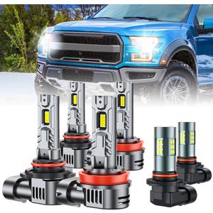 SEALIGHT H8/H9/H11 9005/HB3 H10 Fog Light Bulbs Combo, 100,000LM Ultra-Bright 6500K 9005 H11 Bulbs with Cooling Fan, True Plug N Play, Non-polarity, for 2015-2020 Ford F-150, Pack of 6 (White)