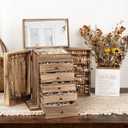 Emfogo Wooden Jewelry Box for Women, 6-Tier Large Jewelry Organizer Boxes with Mirror Rustic Solid Wood jewlery Storage Display for Rings Earrings Necklaces Bracelets watches(Carbonized Brown)