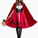 Women’s Gothic Red Riding Hood Costume Halloween Cape for Girls Little Red Riding Hood Costume Dress, XS