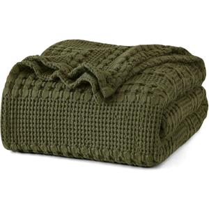 PHF 100% Cotton Waffle Weave Blanket King Size, Soft Lightweight Breathable Cozy Summer Blankets for Bed, Luxury Aesthetic Woven Bedding for Home Decor, 108"x90", Capulet Olive