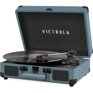 Victrola Journey Bluetooth Portable Suitcase Record Player  with Built-in Speakers, 3 Speed Vinyl Record Player, RCA Out, Headphone Jack, Smoky Blue